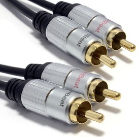 Pro Audio Metal 2 x RCA Phono Plugs to Twin Plugs Cable Lead Gold 2m [2 metres]