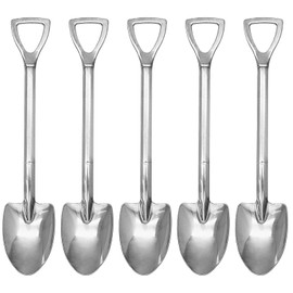 Cionyce 5Pcs Dessert Spoons 6 Inch Shovel Shape Dessert Spoon Stainless Steel, Ice Cream Fruit Spoon for Home, Kitchen Restaurant and Party(Silver)
