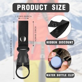 PLABBDPL 2 x Nylon Belt Bottle Holder Clips, Bottle Holder Belt, Carabiner Key Hook, Water Bottle, Buckles Holder, Hook Bottle Holder Carabiner for Camping, Fishing, Outdoor, Black