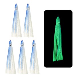 YELARXI Fishing Squid Skirts Glow Soft Plastic Trolling Lures, 12cm/5 Inch Luminous Fit for Bass Trout Salmon Saltwater Fishing Bait (5Pcs, Clear Blue)