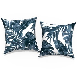 TWLEAR Outdoor Pillow Covers for Patio Furniture 20x20 Inch, Decorative Patio Throw Pillow Covers Set of 2, Modern Square Cushion Cases for Porch Garden Home Office, Palm Blue