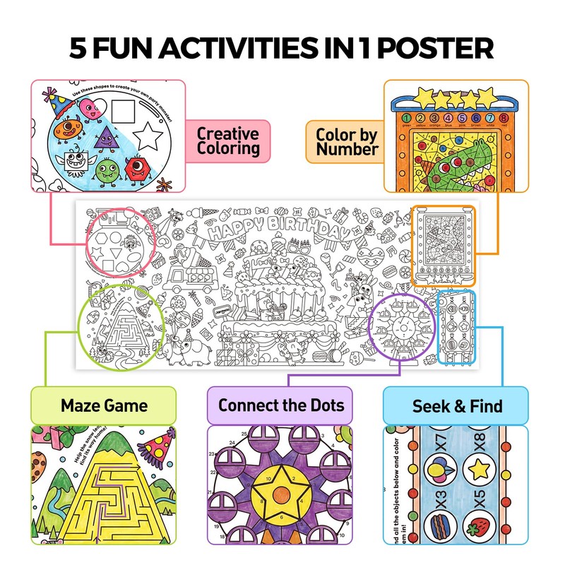 Jar Melo Giant Birthday Coloring Poster for Kids, 72 x