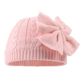 XIAOHAWANG Baby Girl Winter Hat Cute Bow Baby Beanie Warm Knitted Hats for Infant Toddler Girls (M, White+Pink)