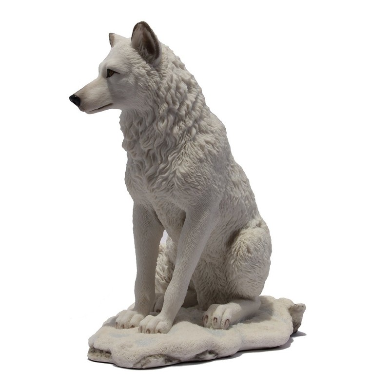 7.75 Inch Wolf Sitting in Snow Decorative Statue Figurine, White