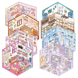 Pack of 8 3D Scene Stickers, Shopping Shop, House Stickers, 3D Miniature Landscape Stickers, Scene, DIY Scrapbooking Set for Children, Adults, Stress Relief