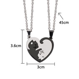 Oneroomone Pack of 2 cat pendant couples necklace, black silver couples necklace, puzzle pendant necklace, best gift for you and your lover, Stainless Steel, No Gemstone