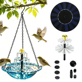 Abbeveratoio solare per uccelli con fontana da appendere, abbeveratoio per uccelli per esterni da appendere, grande vasca per uccelli con fontana per colibrì, con pompa solare e ciotola in vetro, per
