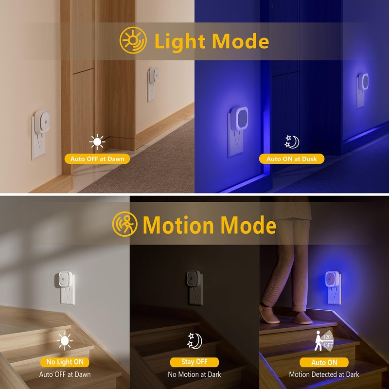 YUNLEX 2 Pack Plug in Night Light with Motion Sensor