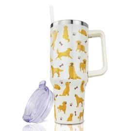 Golden Retriever Gifts for Women, 40 oz Golden Retriever Tumbler with Handle and Straw, Reusable Stainless Steel Dog Tumbler, with Leak Proof Lid, Dog Lovers Gifts for Women