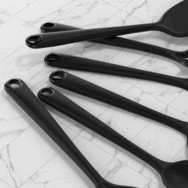 oannao Silicone Kitchen Utensils Set, 600F Heat Resistant Silicone Cooking Utensils, Spatula, Spoon, Whisk, Tongs, Kitchen Gadgets Tools Sets for Nonstick Cookware, Dishwasher Safe BPA Free (Black)
