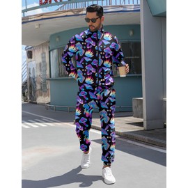 LecGee Men's 80s 90s Outfits Full Zip Sports Jogging Suits Sets Athletic Running 2 Piece Sweatsuits with Zip Pockets(BM,L)