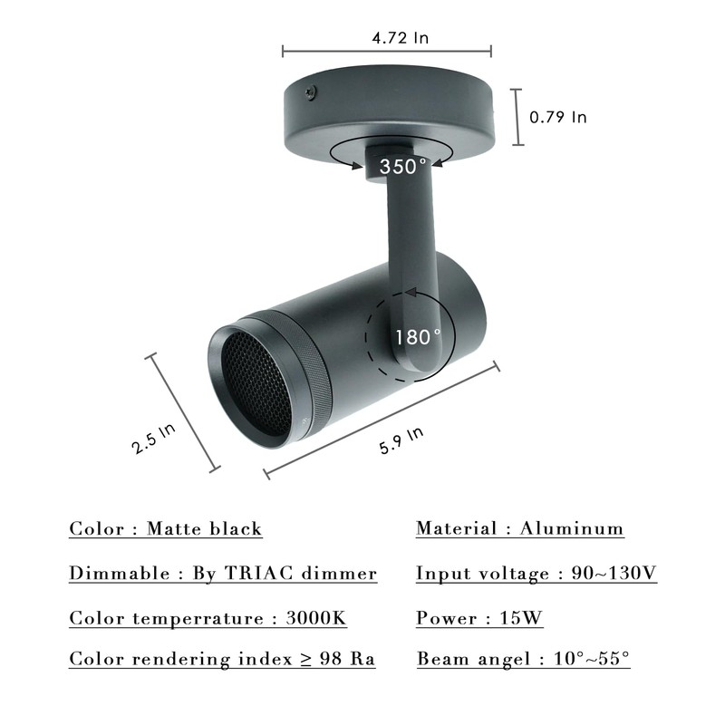 Marknice 15W LED Dimmable and Zoomable Ceiling Spotlight with Anti-Glare
