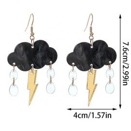 Funny Cute Handmade Sparkly Large Resin Cloud Lightning Weather Dangle Drop Hook Earrings for Women (Style 2)