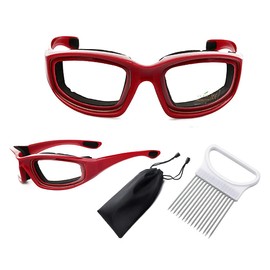 shenghang Onion Goggles Tear Free Saftey Glasses for Kitchen Dustproof, Anti-fog Windproof Food Holder Slicer Onion Holder Slicer Cutter Set (B)