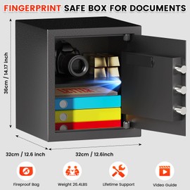 I.7 Cuft Fingerprint Home Safe, Biometric Safe Box with Fireproof Waterproof Bag, Combination Keypad, Anti-Theft Dual Alert, Mute Mode, Digital Security Money Safes For Cash Jewelry Office Document