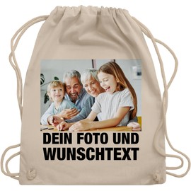 Geschenk mit Namen personalisiert by Shirtracer - Gym Bag Backpack - With Photo I Own Picture I Text I Name I Desired Text, 05 Natural White, Unit size