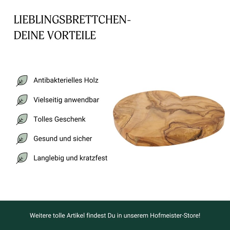 HOFMEISTER® Heart-Shaped Board Made of Olive Wood, 21 cm