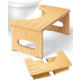 Foldable Toilet Stool, 7 Inches Bamboo Toilet Stool Squat for Adults, Collapsible Poop Stool for Bathroom, Potty Step Stool with Non-Slip Strip (Natural)