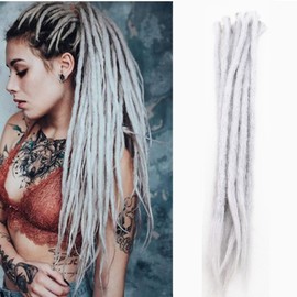 AOSOME 20Inch Pack of 20 Crochet Dreadlocks Hair Extensions Handmade Synthetic Hair Reggae Hair,Light Grey Color