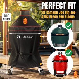 Grill Cover for Kamado Joe & Big Green Egg 24 in Red Strip – Heavy-Duty Waterproof Smoker Covers for Big Series – Durable Kamado Joe Accessories for Big Series & BGE XLarge by Smoker Chef