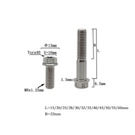 RISON-Titanium Titanium Screws M8 x 1.25 x 45 mm, Pack of 5 Flange Screws Torx Head Flange Screws Hex Screws Thread Screws GR5 Titanium Bolt Fixings for Motorcycles Bicycle Car
