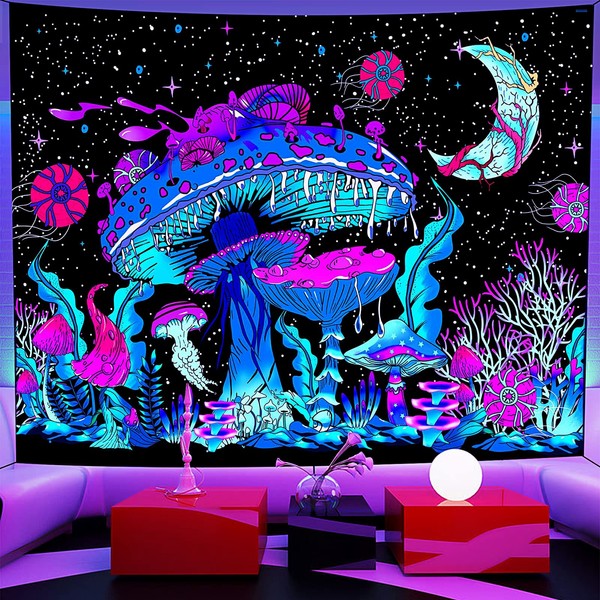 Glow in the Dark Tapestry, Tapestry, Tapestry Wall Tapestry Bedroom, UV Tapestry Wall Hanging, Aesthetic Tapestry Home Decorationfor Living Roombedroom 150 cm x 130 cm