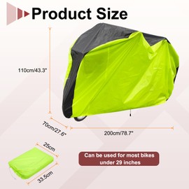 HARFINGTON Bike Cover Waterproof Outdoor 78.7" Polyester Anti Dust Rain Wind Snow Bicycle Covers with Lock Holes Windproof Buckle Storage Bag for Mountain Road Bike, Black Bright Green