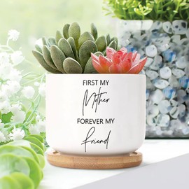 DecStic First My Mother Forever My Friend Ceramic Planters Bible Verse Flower Pots for Indoor Plants with Drainage Holes and Saucers Pot for Outdoor Garden Home Plant