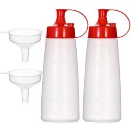 Uceoo 2 Pack Condiment Squeeze Bottles Wide Mouth, Squeeze Bottle with Cap Lids and Funnel for Chunky Sauces, Resin, Salsa Crafts, Food Grade,13.5oz