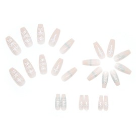 24 PCS Romantic Nail Tips Sheer Long Fake Nails Ballet Instep