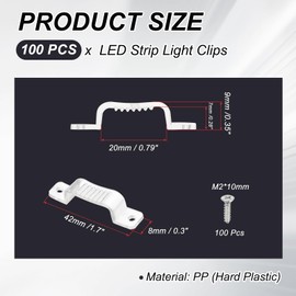 PATIKIL LED Strip Light Clips, 100 Pack Mounting Bracket Soft Fixing Clips Clamp Holders with Screws for 20mm Wide 3528/5050 Neon RGB Light Cable Ribbon, Transparent