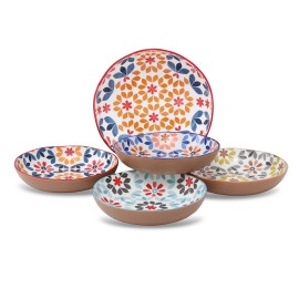 Lorren Home Trends Decorative Bone Porcelain Bowl Set, 5-Piece, Floral Pattern