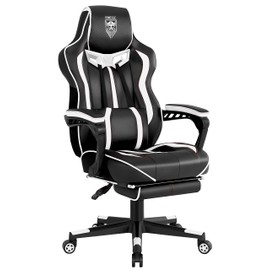 Vonesse Gaming Chair with Footrest,Reclining Computer Gaming Chair for Adults,Big and Tall Gamer Chair with Massage,Ergonomic PC Gaming Chair,High Back Racing Gaming Chair for Teens(White/Black)