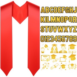 Thiccywoov Graduation Stole 60'' 2025 Grad Shawl Strap with a to Z Letters 0 to 9 Graduation Pattern Patch for Men Unisex(Red)