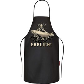 RAHMENLOS Barbecue Apron Cooking Apron Kitchen Apron Gift for Anglers: Ehrlich Pure Cotton, black, One size fits all
