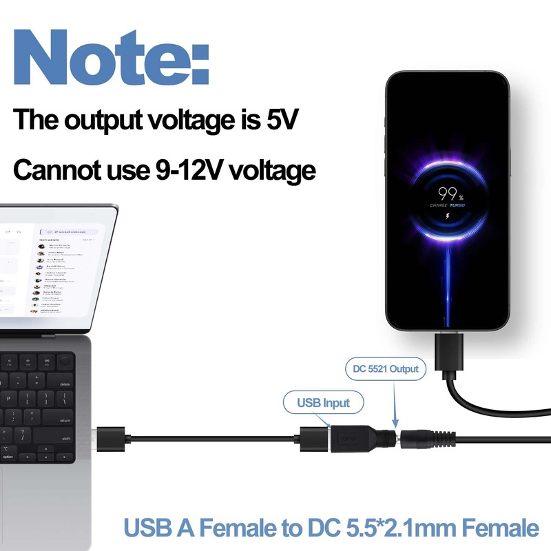 YARCHONN USB A to DC 5.5mm x 2.1mm Adapter DC