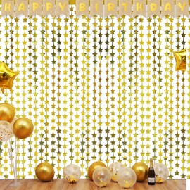 Tatuo 3 Pack 3.3 ft x 6.6 ft Stars Birthday Decorations Glitter Backdrop Foil Fringe Curtains Tinsel Birthday Party Decor Fringe Backdrop for Graduation Baby Shower Wedding Anniversary (Gold)
