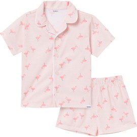 Gerber Toddlers and Baby Girls' 2-Piece Coat Style Pajama Short Set, Flamingoes