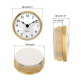 PATIKIL 3.1" 80mm Quartz Clock Insert, Round Quartz Movement Miniature Clock Mini Arabic Numeral Clock Fit 75mm/2.4" Diameter Hole for Replacement Home, Gold Tone/White, Style 17
