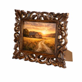 indoStrides Hand Carved Mango Wood Rustic 5x7 Picture Frame with Real Glass - Aesthetic Vintage Wood Frame for Tabletop and Wall Mount Use - Rustic Home Decor Perfect for Your Memories