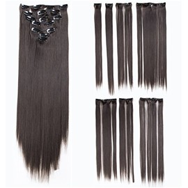 SWACC Women 22 Inches Straight Full Head 7 Separate Pieces Heat Resistance Synthetic Hair Clip in Hair Extensions (Dark Brown-4#)