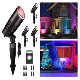 Varmtalys RGBCW Landscape Spotlights Low Voltage - Smart Color-Changing LED 12V Uplights, Spot Lights Outdoor Waterproof, App Control Works with Alexa, Aluminum Black for Outside Trees Wall 4 Pack