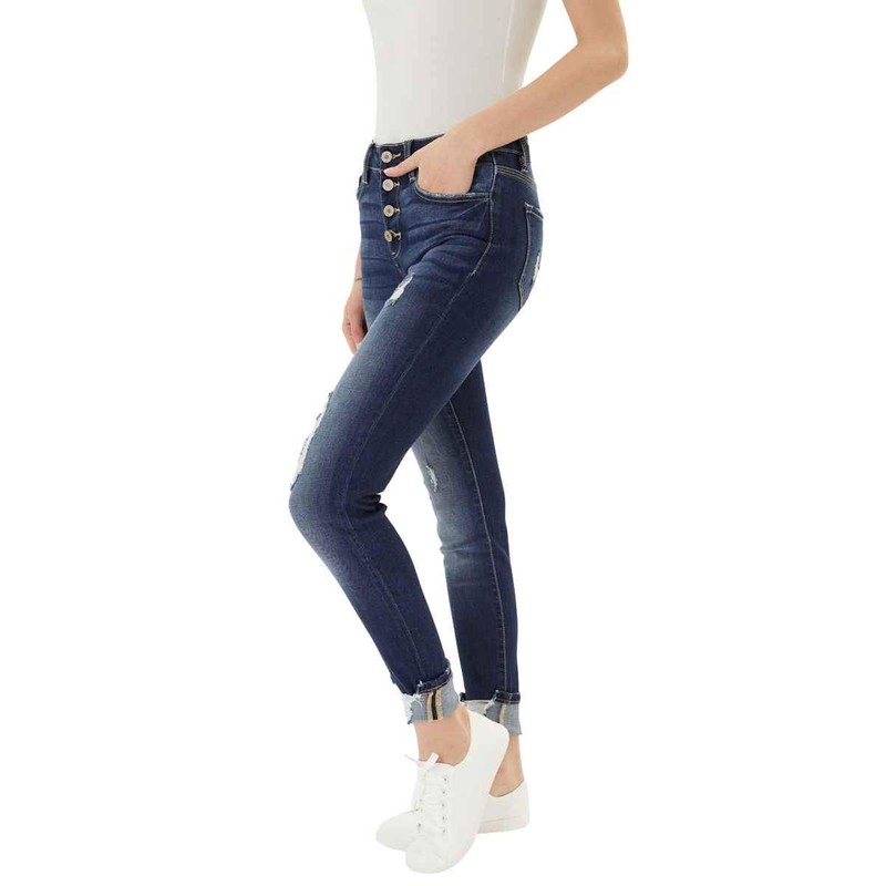 Kan Can Women's High Rise Button Fly Super Skinny Jeans