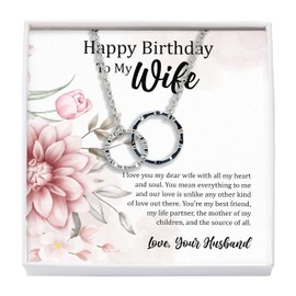 Bubble Hugs Wife Birthday Necklace Silver Plated Interlocking Rings - I Love You My Dear Wife with All My Heart - Fr Husband Married Couple Relationship