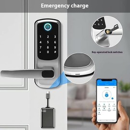 Keyless-Entry Fingerprint Smart Door Lock: LORVIBO Digital Electronic Lock with Code Passcode, Electric Door Knob, Biometric Door Handle, Perfect for Exterior/Interior/Entry/Bedroom Doors (Silver)