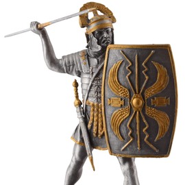 Roman Legionnaire Spear with Pewter Shield Hand Painted in Silver and Gold by Veronese