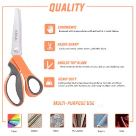 Makasla Pinking Shears - Fabric Craft Scissors, Decorative Edge, Zig Zag, Professional Sewing Shear for Fabric/Leather/Paper (Orange)