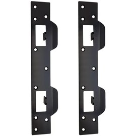 Bryzaxu Door Strike Plate Double Holes for 5-1/2 inch to 6 inch Hole, Front Door Security Devices Door Reinforcement Plate Metal Security Striker Plates for Exterior Interior Door (Black, 2 Packs)