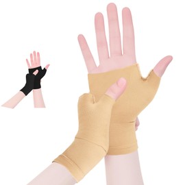 JLFDLLYYZQ 1 Paar Kupfer Handgelenkbandage, Handgelenk Bandagen für Männer und Damen, Nachtunterstützung Bandage Handgelenk für Linderung von Karpaltunnel, Arthritis und Anderen Schmerzen (Beige, S)