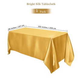 TURSTIN 1 Pack Gold Satin Tablecloth 102 x 58 Inch Overlay Satin Table Cover Rectangle Bright Silk Tablecloth Smooth Fabric Table Decoration for Wedding Banquet Party Events